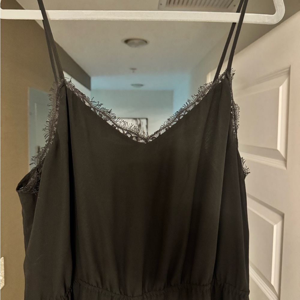 Black Spaghetti Strap Dress with Lace Trim